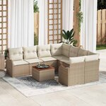 vidaXL Ensemble de canapé de jardin 9 Pièces Beige Poly rotin