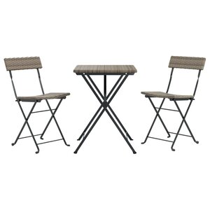 Ensemble de bistro jardin meuble extérieur terrasse pliable 3 pièces gris résine tressée 02_0013544
