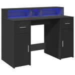 Bureau table poste de travail meuble d'ordinateur informatique étude avec lumières LED 120 x 55 x 91 cm bois d'ingénierie noir 02_0023427