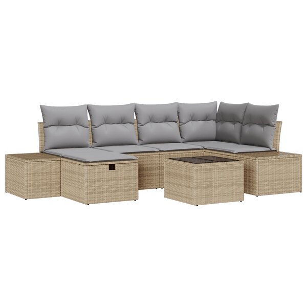 vidaXL Ensemble de canapé de jardin 7 pièces avec coussins Beige Poly Rotin