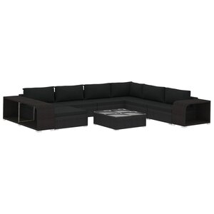 Vidaxl salon de jardin 10 pièces avec coussins résine tressée noir