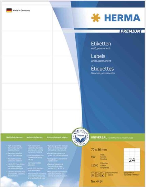 Etiquettes universelles premium, 70 x 42 mm, blanc herma