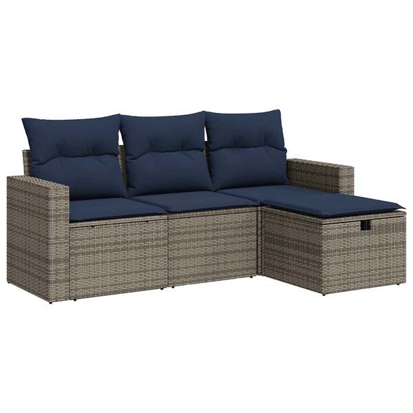 vidaXL Salon de jardin 4 Pièces avec coussins gris résine tressée