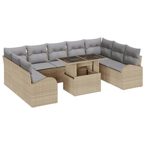 Ensemble de 10 pièces de canapés de jardin avec coussins Beige Rotin Poly