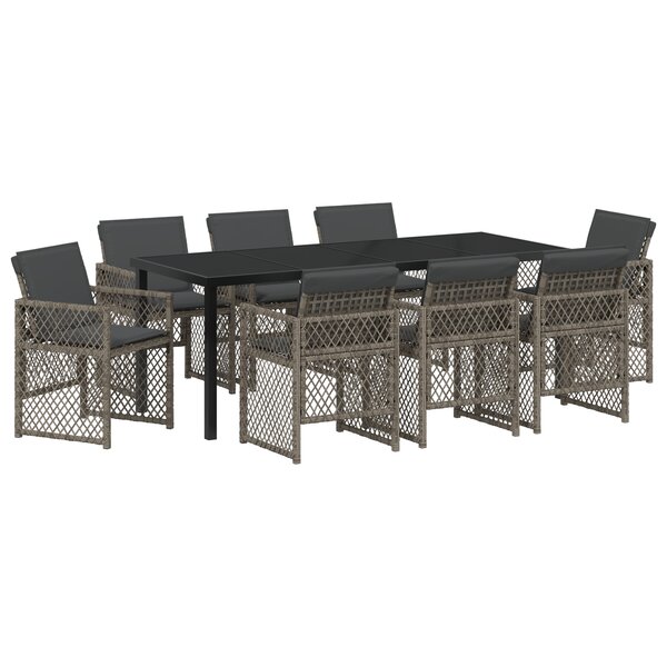 Ensemble de salle à manger de jardin vidaXL 9 pièces avec coussins en rotin poly gris