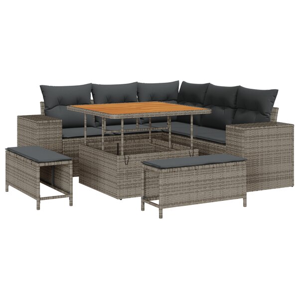 Ensemble de Canapés de Jardin 8 Pièces avec Coussins en Rattan Poly Gris Acacia