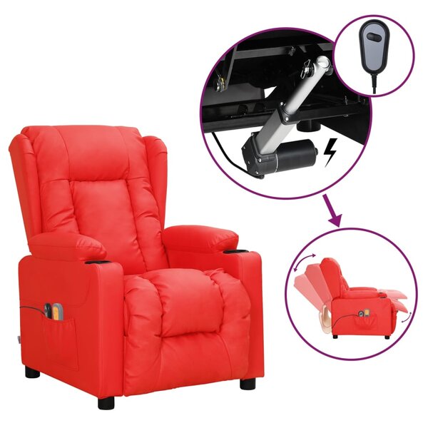 vidaXL Fauteuil de massage électrique Rouge Similicuir