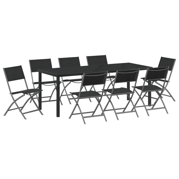 vidaXL Ensemble de Salle à Manger de Jardin 9 Pièces Noir Textilène et Acier