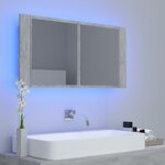 vidaXL Armoire de salle de bain à miroir LED Gris béton Acrylique