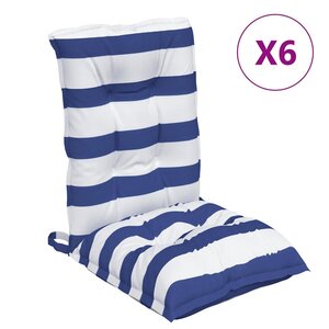 vidaXL Coussins de chaise à dossier bas lot de 6 rayures bleu/blanc