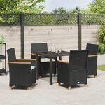 vidaXL Ensemble de Salle à Manger de Jardin de 5 Pièces avec Coussins Noir Poly Rattan