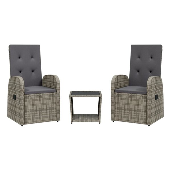 vidaXL Ensemble à manger de jardin 3 Pièces coussins gris résine tressée