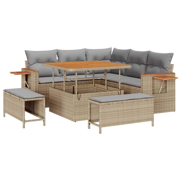 vidaXL Ensemble de canapé de jardin 8 Pièces Beige polyrotin