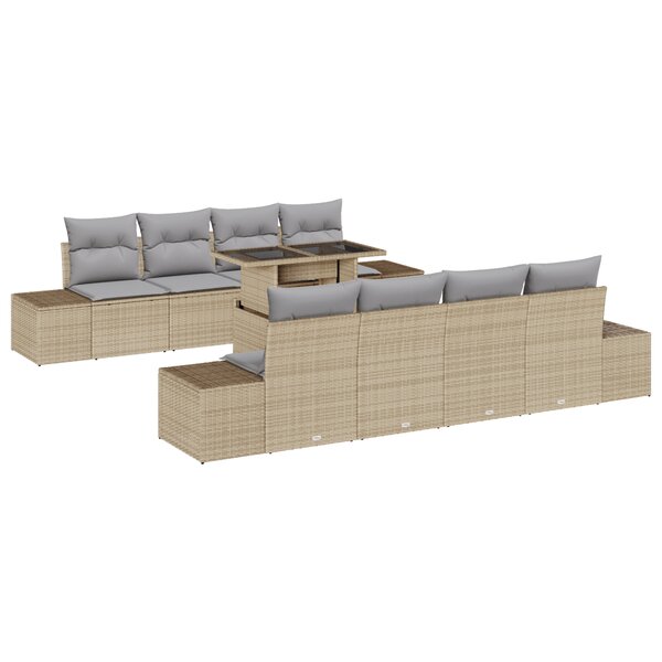 vidaXL Ensemble de canapé de jardin 9 pièces avec coussins Beige Poly Rattan