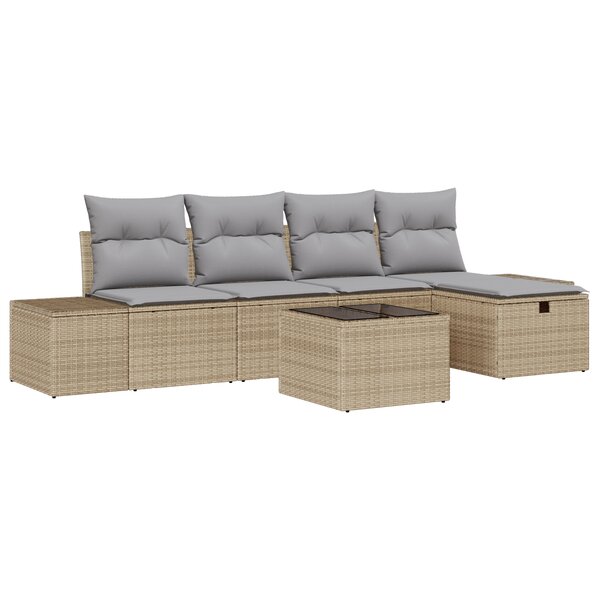 vidaXL Ensemble de Canapés de Jardin de 6 Pièces avec Coussins Beige Rotin Poly