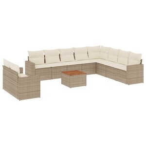 vidaXL Salon de jardin 11 Pièces avec coussins beige résine tressée