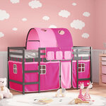 vidaXL Lit mezzanine enfants et tunnel rose 90x200cm bois pin massif