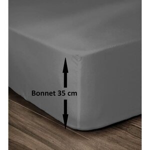 Drap Housse 100 Coton 160 x 200 cm - Bonnet 35 cm - Gris foncé