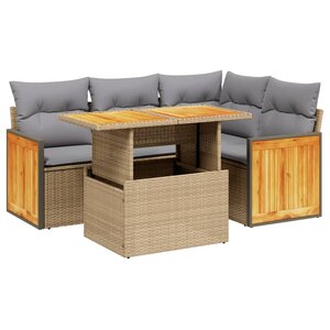 vidaXL Salon de jardin avec coussins 5 Pièces beige résine tressée