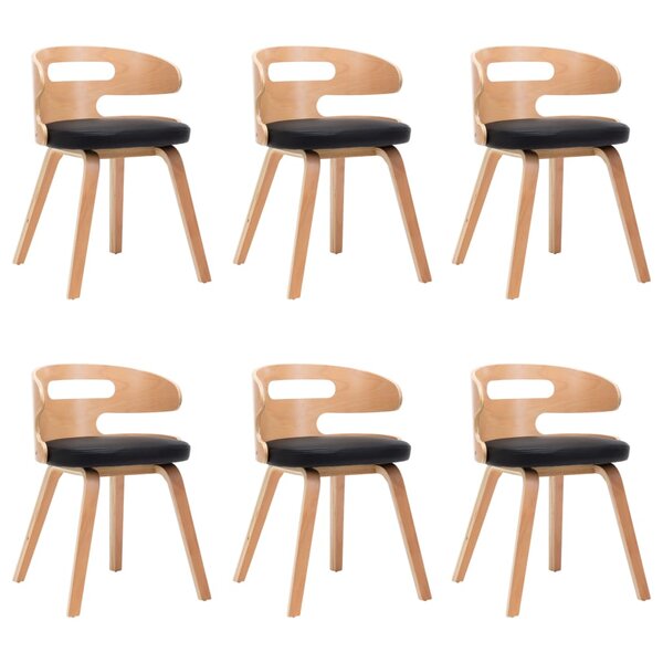 vidaXL Chaises à manger lot de 6 noir bois courbé et similicuir