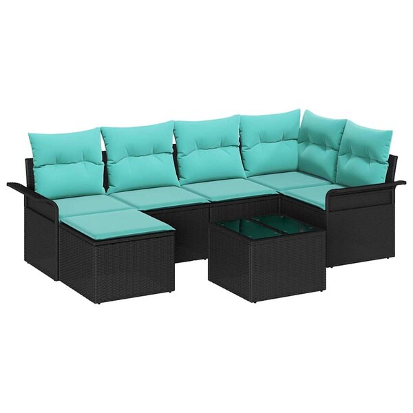 vidaXL Ensemble de canapé de jardin avec coussin 7 Pièces Noir Poly rotin