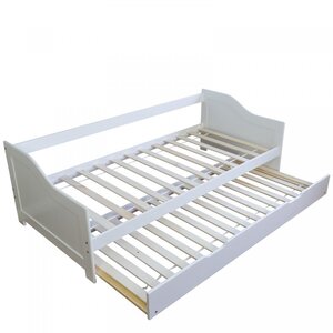 Lit gigogne 90x200 cm blanc en bois  Convertible en lit double avec 2 sommiers