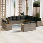 vidaXL Salon de jardin avec coussins 13 Pièces gris résine tressée