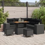 Ensemble de Canapés de Jardin vidaXL 8 Pièces avec Coussins Noir Rattan Poly Acacia