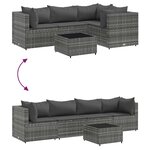 vidaXL Salon de jardin 5 Pièces avec coussins Gris Résine tressée