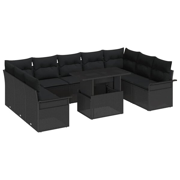 vidaXL Ensemble de canapé de jardin 10 Pièces Noir 100 x 55 x 73 cm