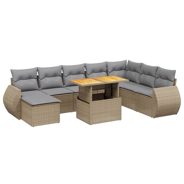 vidaXL Salon de jardin avec coussins 9 Pièces beige résine tressée