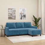vidaXL Canapé à 3 places avec repose-pieds Bleu 180 cm Velours