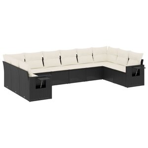 vidaXL Salon de jardin 10 Pièces avec coussins noir résine tressée