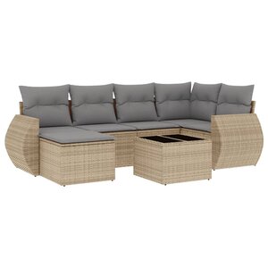 vidaXL Salon de jardin avec coussins 7 Pièces beige résine tressée