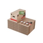 Pack and Move - Lot 50 Cartons Déménagement Premium - 60 X 30 X 30 - Extrême Résistance 25KG - Réutilisable - Poignées Renforcées - 3 Adhésifs Offerts