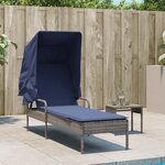 vidaXL Chaise longue avec auvent et table gris résine tressée