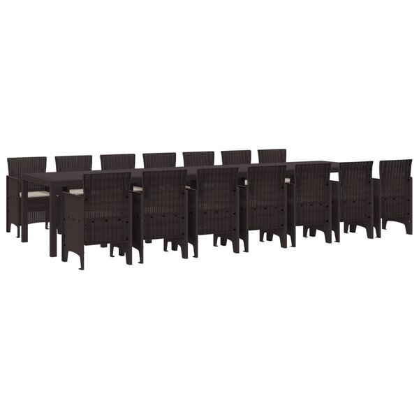 Ensemble de salle à manger de jardin 15 pièces avec coussins en poly rotin marron