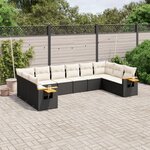 vidaXL Salon de jardin 10 Pièces avec coussins noir résine tressée