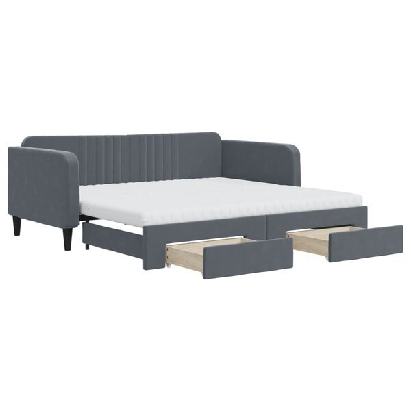 vidaXL Lit de jour avec gigogne et tiroirs gris foncé 90x190cm velours