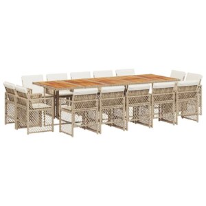 vidaXL Ensemble à manger de jardin et coussins 15 Pièces beige