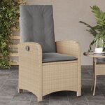 vidaXL Chaise inclinable de jardin coussins mélange beige poly rotin