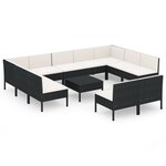 vidaXL Salon de jardin 12 Pièces avec coussins Résine tressée Noir