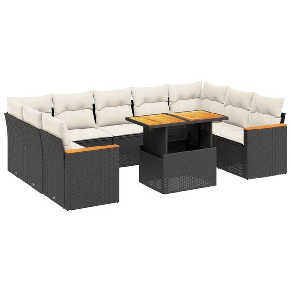 vidaXL Salon de jardin 11 Pièces avec coussins noir résine tressée