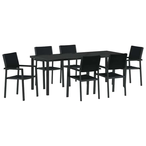 vidaXL Ensemble de salle à manger pour jardin 7 Pièces Noir Poly rotin