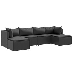 vidaXL Salon de jardin 6 Pièces avec coussins Noir Résine tressée