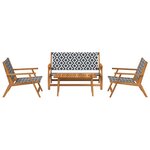vidaXL Chaises de jardin avec ensemble de table - 4 pièces  noir et blanc  en bois d'acacia massif