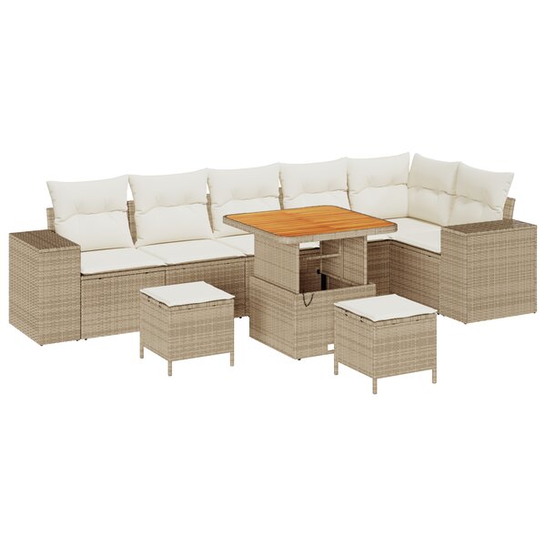 Ensemble de Canapés de Jardin vidaXL de 9 pièces avec Coussins Beige Poly Rattan Acacia