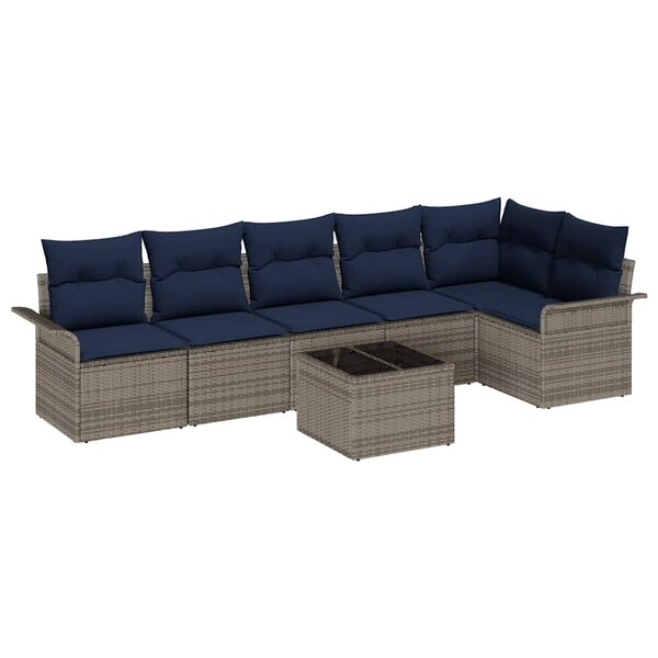 vidaXL Ensemble de canapé de jardin avec stockage 7 Pièces Gris polyrotin
