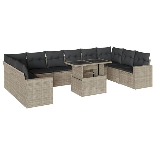 vidaXL Salon de jardin 11 Pièces avec coussins gris clair résine tressée