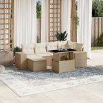 vidaXL Salon de jardin avec coussins 7 Pièces beige résine tressée
